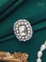 Indukamala - Moonlit Pearl Majesty - Stone And Pearls Hand Embroidered Ring
