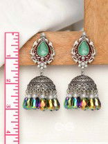 The Daytime Blitz - Statement Embellished And Enamelled Oxidised Jhumka Earrings
