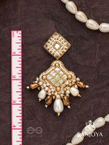 Kosavasin - Golden Sands Delight -Beads And Glass Drops Hand Embroidered Earrings