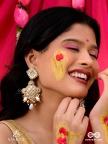 Kosavasin - Golden Sands Delight -Beads And Glass Drops Hand Embroidered Earrings