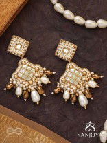 Kosavasin - Golden Sands Delight -Beads And Glass Drops Hand Embroidered Earrings