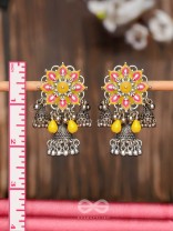 The Sunburst Bloom - Statement Enamelled Oxidised Jhumka Earrings