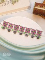 The Orchid Hues - Enamelled Oxidised Neckpiece