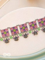 The Orchid Hues - Enamelled Oxidised Neckpiece