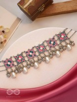 Blushing Blue Haze - Enamelled Oxidised Neckpiece