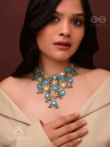 Parigha - The Cloud Line - Beads And Mirror Hand Embroidered Oxidised Neckpiece