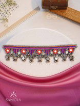 Sunarda - Amber Horizon - Mirror And Beads Hand Embroidered Oxidised Neckpiece