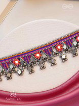 Sunarda - Amber Horizon - Mirror And Beads Hand Embroidered Oxidised Neckpiece