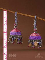Dvibhat - The Twilight Tinkles - Resham, Coins And Beads Hand Embroidered Oxidised Jhumka Earrings