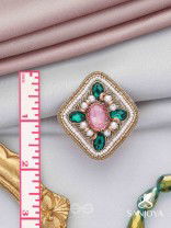 Naimisa - Blooms In Forest - Stones, Beads And Dabka Hand Embroidered Ring (Adjustable)