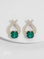 Emerald Mirage - Golden Embellished Earrings
