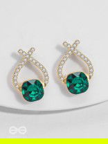 Emerald Mirage - Golden Embellished Earrings