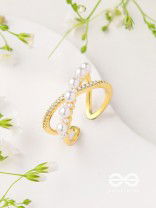 Crisscrossed Pearls - Golden Embellished Ring 