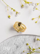 Gilded Mocha Elegance - Golden Beaded Ring 