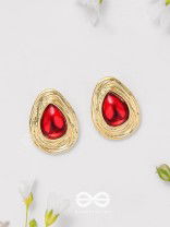 Cherry Drop - Golden And Red Stud Earrings