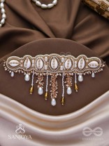 Abdhimanduki - The Pearl Lagoon- Shells, Beads, Pearl And Glass Drops Hand Embroidered Neckpiece