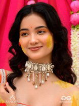 Abdhimanduki - The Pearl Lagoon- Shells, Beads, Pearl And Glass Drops Hand Embroidered Neckpiece