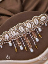 Abdhimanduki - The Pearl Lagoon- Shells, Beads, Pearl And Glass Drops Hand Embroidered Neckpiece