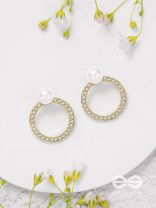 Polished Pearl - Golden Embellished Earrings