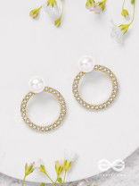 Polished Pearl - Golden Embellished Earrings