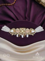 Himahati- The First Snow- Shells, Beads And Glass Drops Hand Embroidered Choker Neckpiece