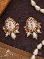 Dinara - The Shell Shoreline - Beads, Shells And Pearl Drops Hand Embroidered Earrings