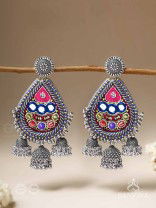 Kalatra- The Royal Citadel- Mirror, Resham And Beads Hand Embroidered Oxidised Earrings