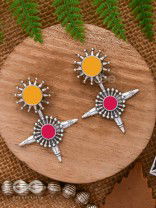 The Sunrise Petal - Statement Enamelled Oxidised Ear Jackets