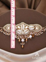 Parikul- The Shore Landscape- Shells, Beads And Glass Drops Hand Embroidered Choker Neckpiece