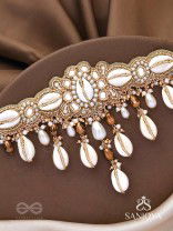 Lavana- The Coast Memoirs- Shells, Beads And Glass Drops Hand Embroidered Choker Neckpiece