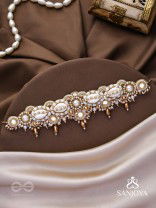 Alingana- The Chaste Embrace- Shells, Beads And Glass Drops Hand Embroidered Choker Neckpiece