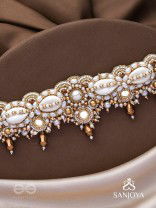 Alingana- The Chaste Embrace- Shells, Beads And Glass Drops Hand Embroidered Choker Neckpiece