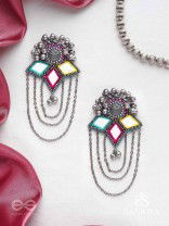 Taruna - The Vivid Landscapes - Mirrors, Resham And Beads Hand Embroidered Oxidised Earrings