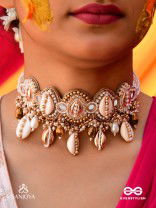 Velakula- The Coastline Stories- Shells, Beads, Pearl And Glass Drops Hand Embroidered Choker Neckpiece