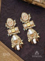 Atisitam- - The Regal Wonderland- Shells, Stones, Beads And Glass Drops Hand Embroidered Earrings