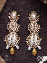 Samudrika- The Marine Magic- Shells, Beads, Pearl And Glass Drops Hand Embroidered Earrings