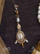 Himaabh- The Sea Frost- Shell, Beads, Pearl And Glass Drops Hand Embroidered Maangtika