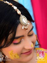 Himaabh- The Sea Frost- Shell, Beads, Pearl And Glass Drops Hand Embroidered Maangtika