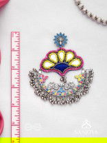 Sadhrit- The Peacock Romance- Resham And Beads Hand Embroidered Oxidised Earrings