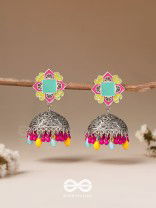 The Flowers Of Spring - Enamelled Oxidised Jhumka Earrings
