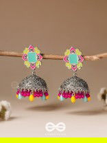 The Flowers Of Spring - Enamelled Oxidised Jhumka Earrings