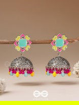 The Flowers Of Spring - Enamelled Oxidised Jhumka Earrings