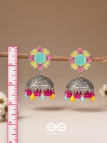 The Flowers Of Spring - Enamelled Oxidised Jhumka Earrings