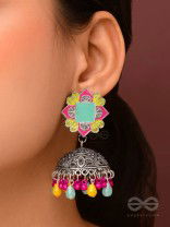 The Flowers Of Spring - Enamelled Oxidised Jhumka Earrings