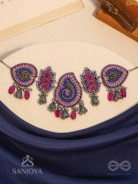 Strimaye - The Passionate Femininity - Beads And Stones Hand Embroidered Oxidised Neckpiece