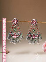 Upkaran- The Insignia Of Royalty- Beads, Dabka And Mirror Hand Embroidered Oxidised Earrings
