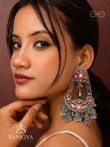 Upkaran- The Insignia Of Royalty- Beads, Dabka And Mirror Hand Embroidered Oxidised Earrings