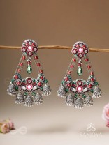 Upkaran- The Insignia Of Royalty- Beads, Dabka And Mirror Hand Embroidered Oxidised Earrings