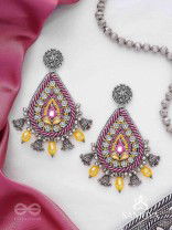 Jatimaha- The Festive Evening- Stones, Beads And Glass Drops Hand Embroidered Oxidised Earrings