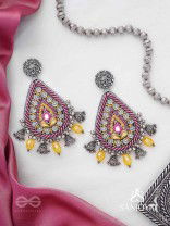 Jatimaha- The Festive Evening- Stones, Beads And Glass Drops Hand Embroidered Oxidised Earrings